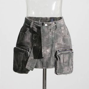 Stylish Gray Mini Skirt with Pockets
